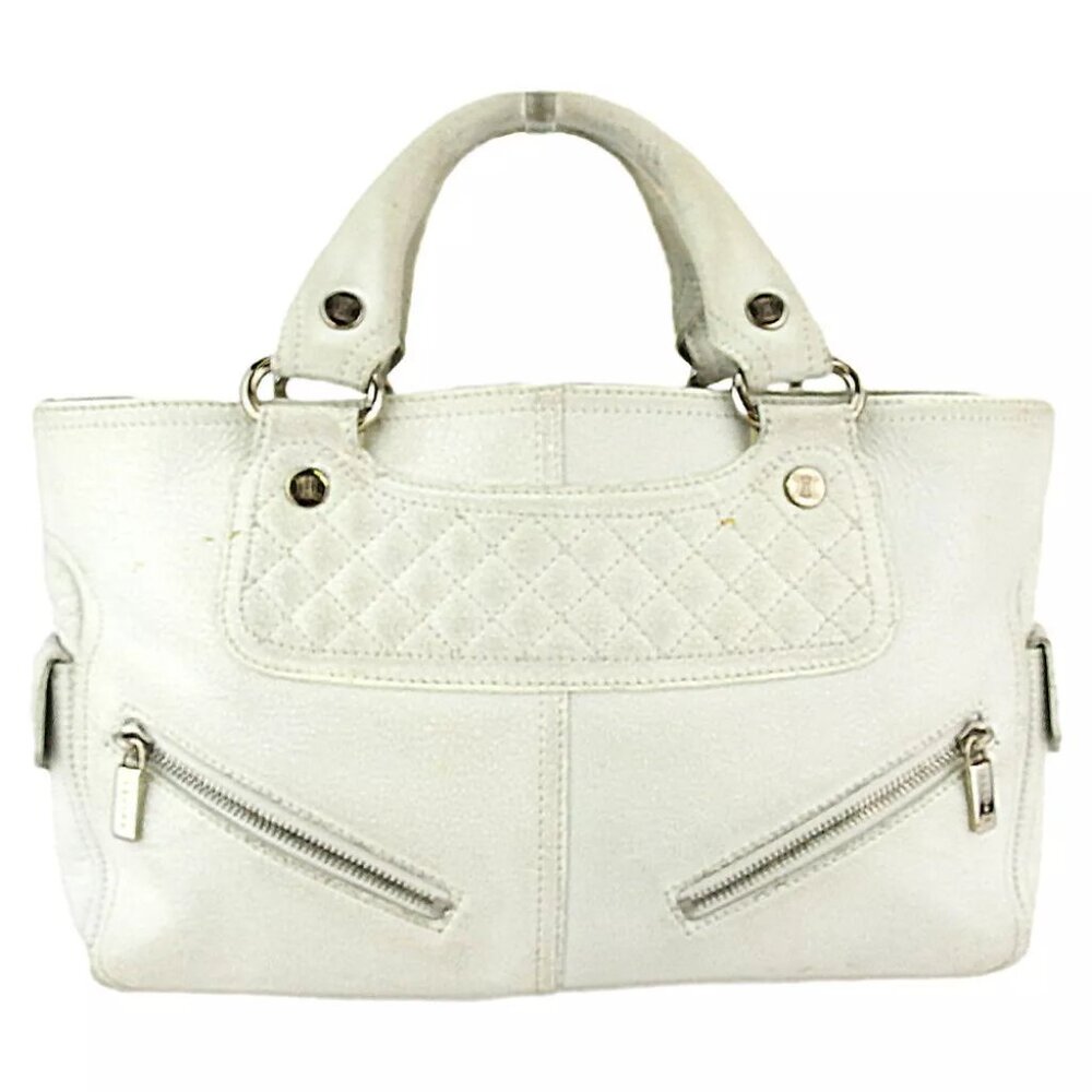 CELINE tote bag boogie bag white leather Authentic